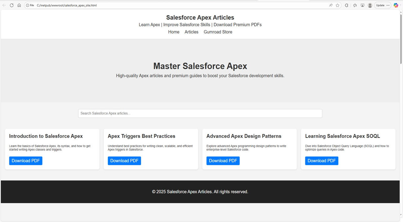 Article Website for Salesforce APEX Article Website for Salesforce APEX